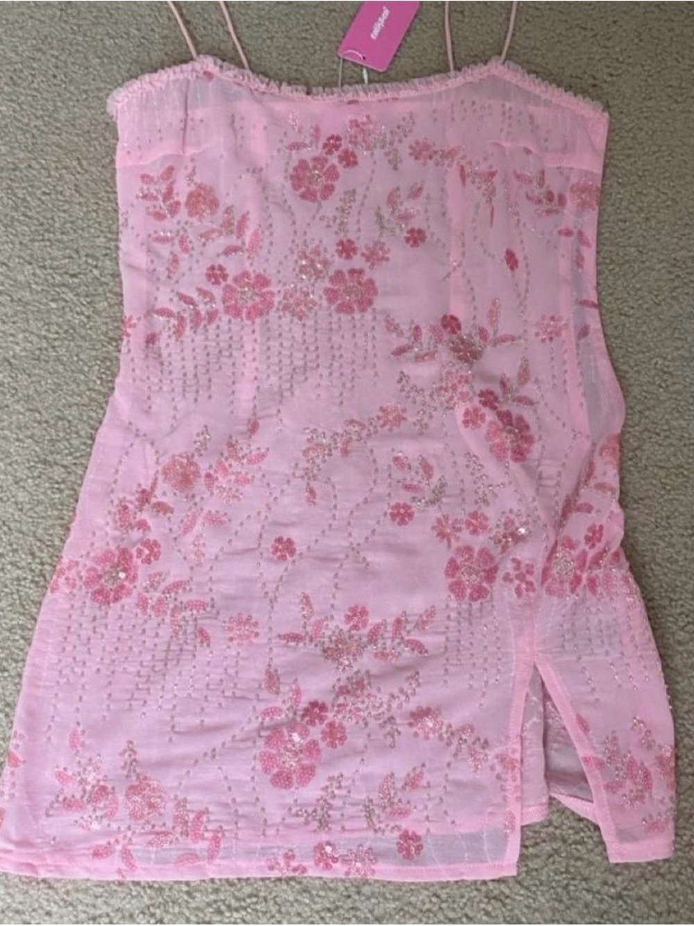 Pink Floral Sequin Mini Dress